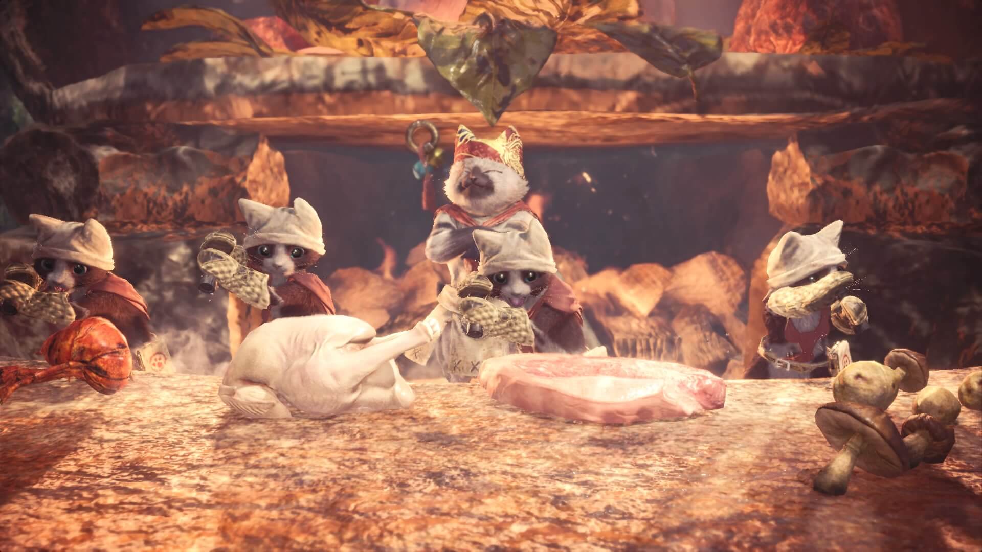 Die Kantine von Monster Hunter World wird von Palicos betrieben