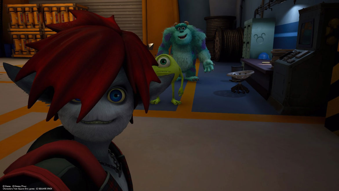 Sora in seiner Monsterform zusammen mit Mike und Sully in der Monster AG.