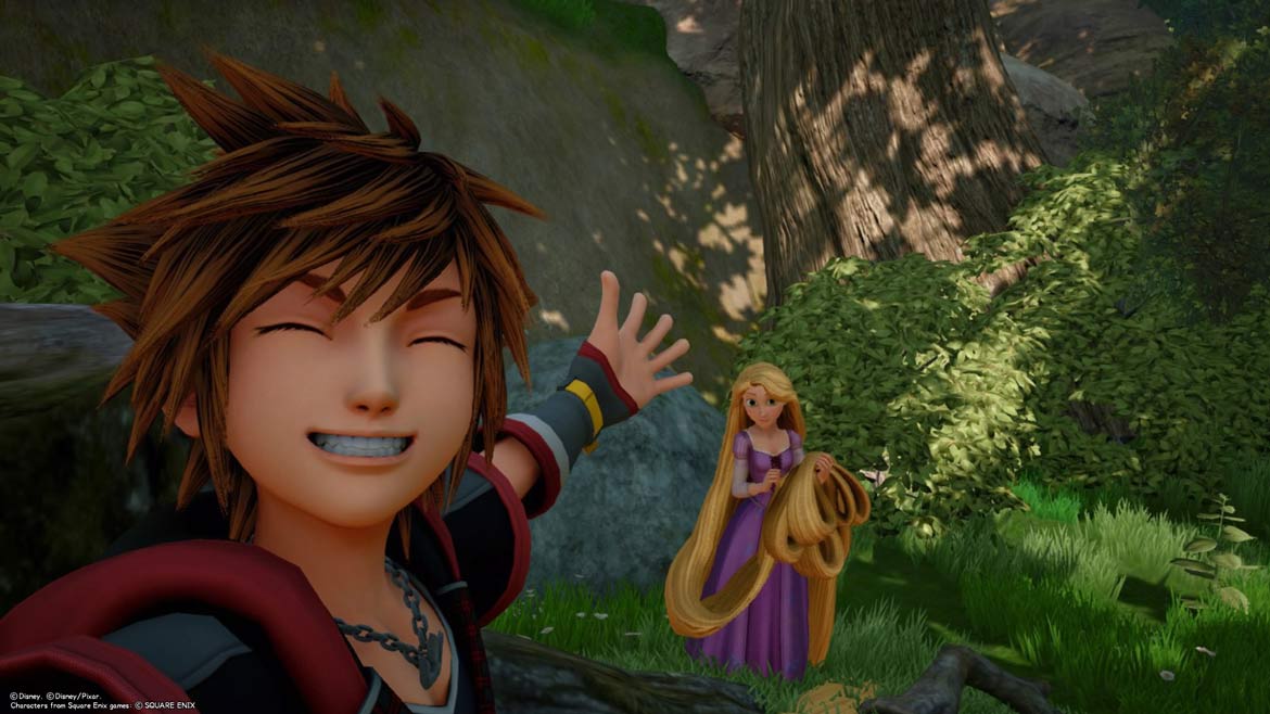 Sora und Rapunzel in der Welt Corona von Kingdom Hearts 3.